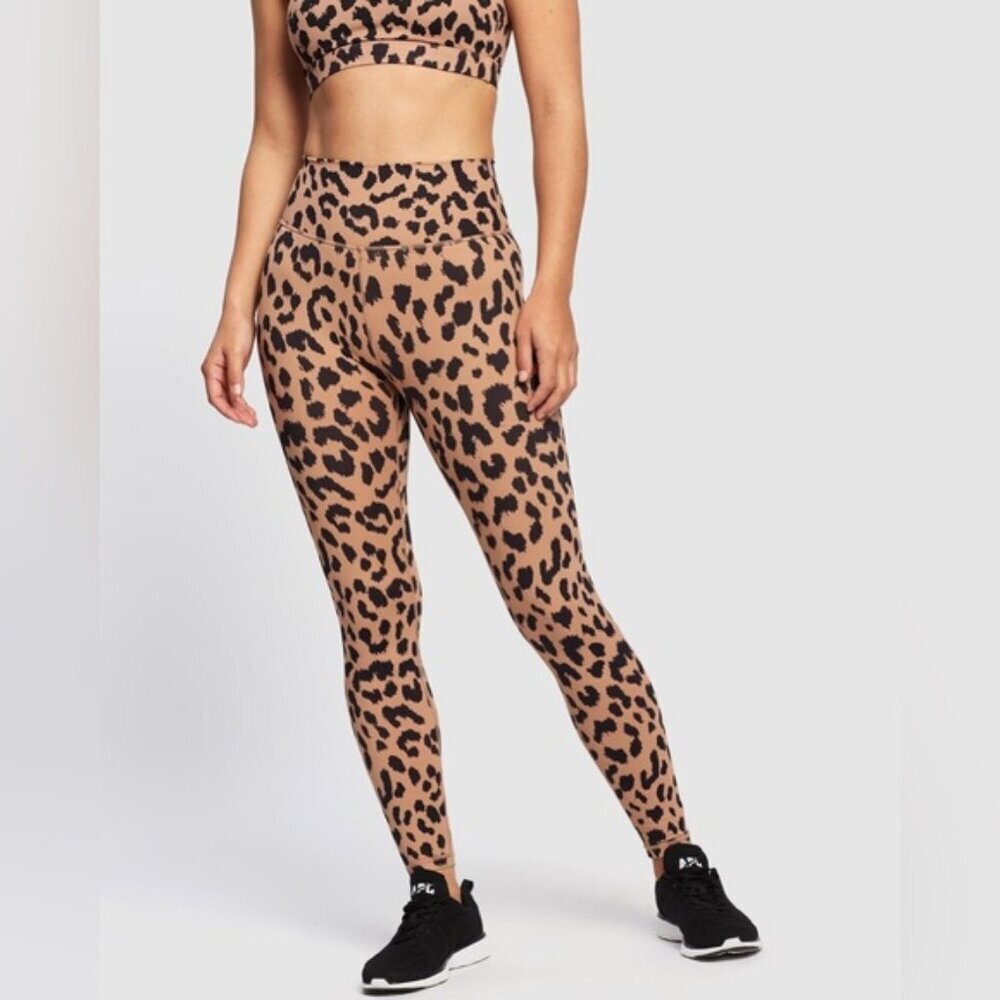Allfenix 7/8 Black & Tan Leopard Print Leggings for Yoga, Gym, Pilates (Size XS)